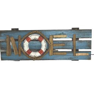 Glitzhome Wooden Nautical Beach Christmas Holiday Noel Sign New!